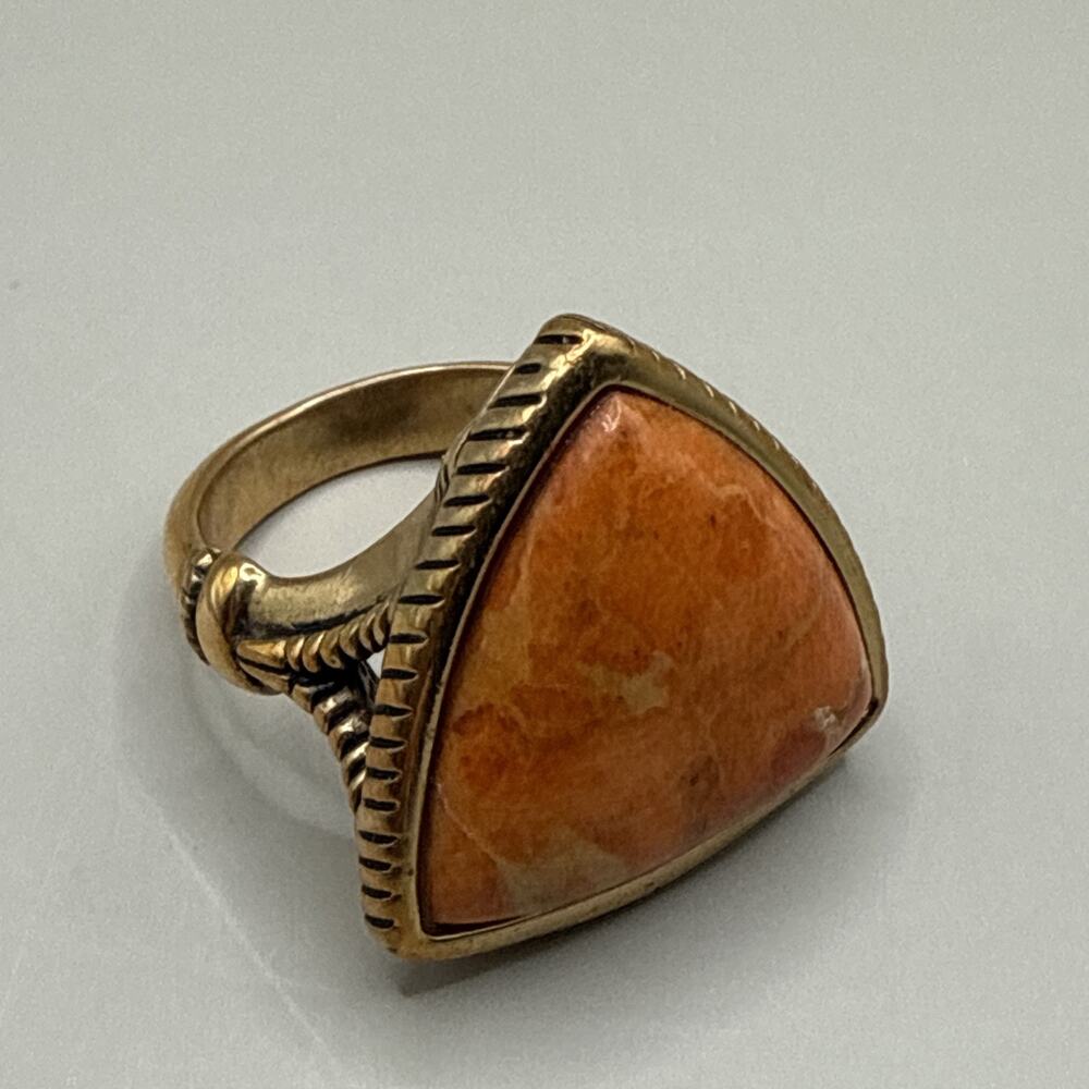 VTG Gold Plated Barse Apple Coral Triangular Statement Ring SIZE 11 Boho Signed